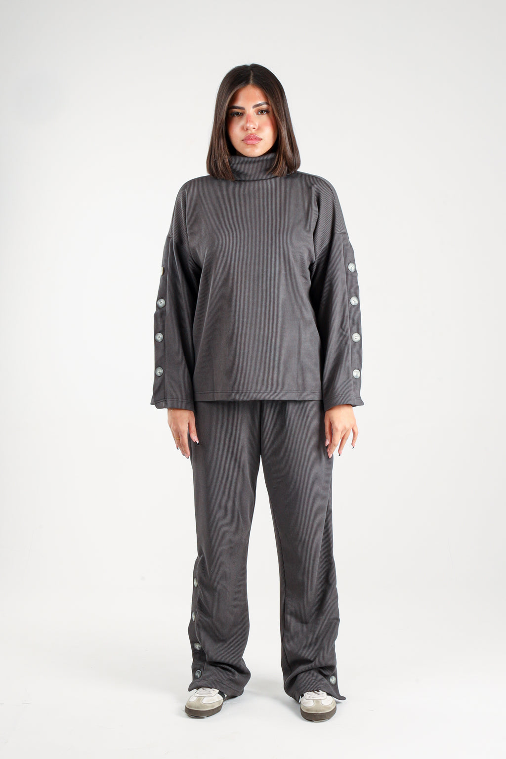 Ribbed Button-Detail Set