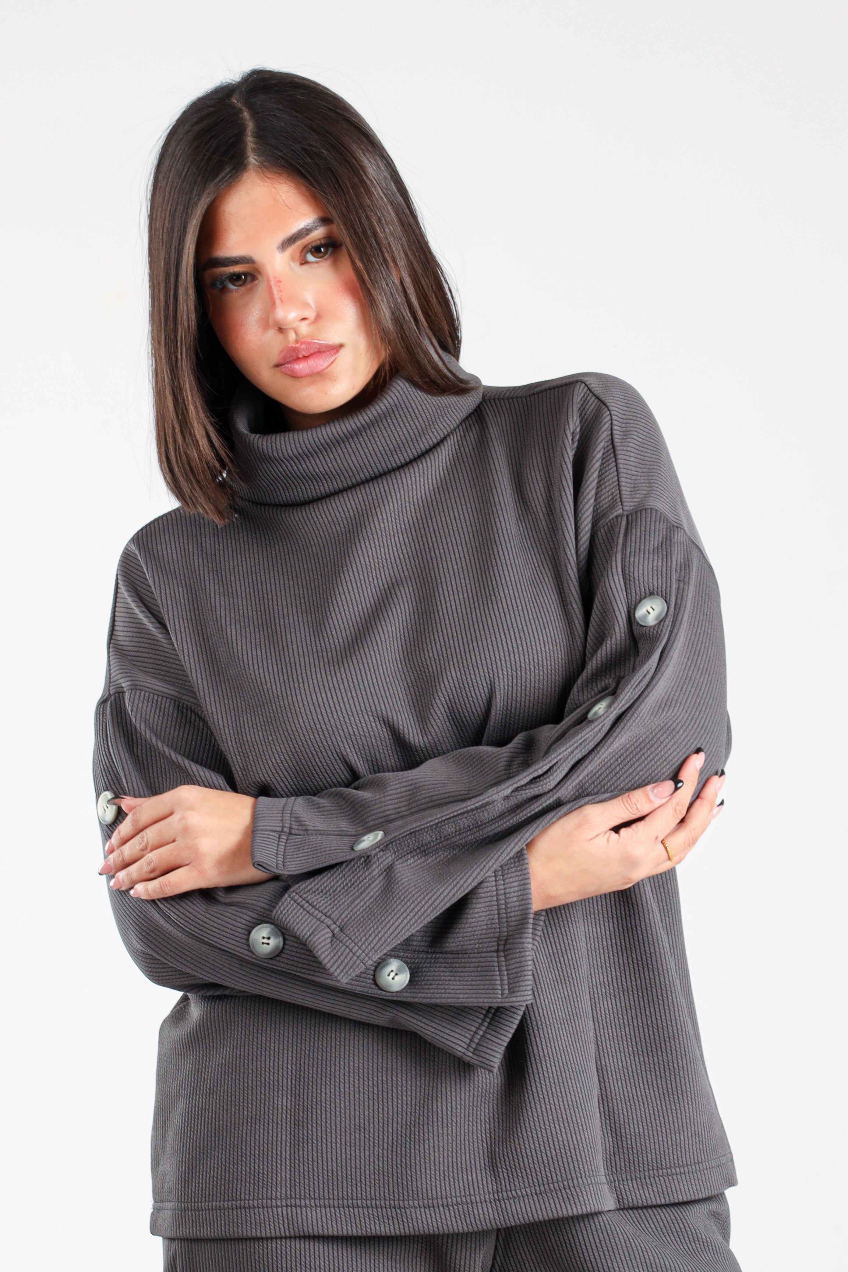 Ribbed Button-Detail Set