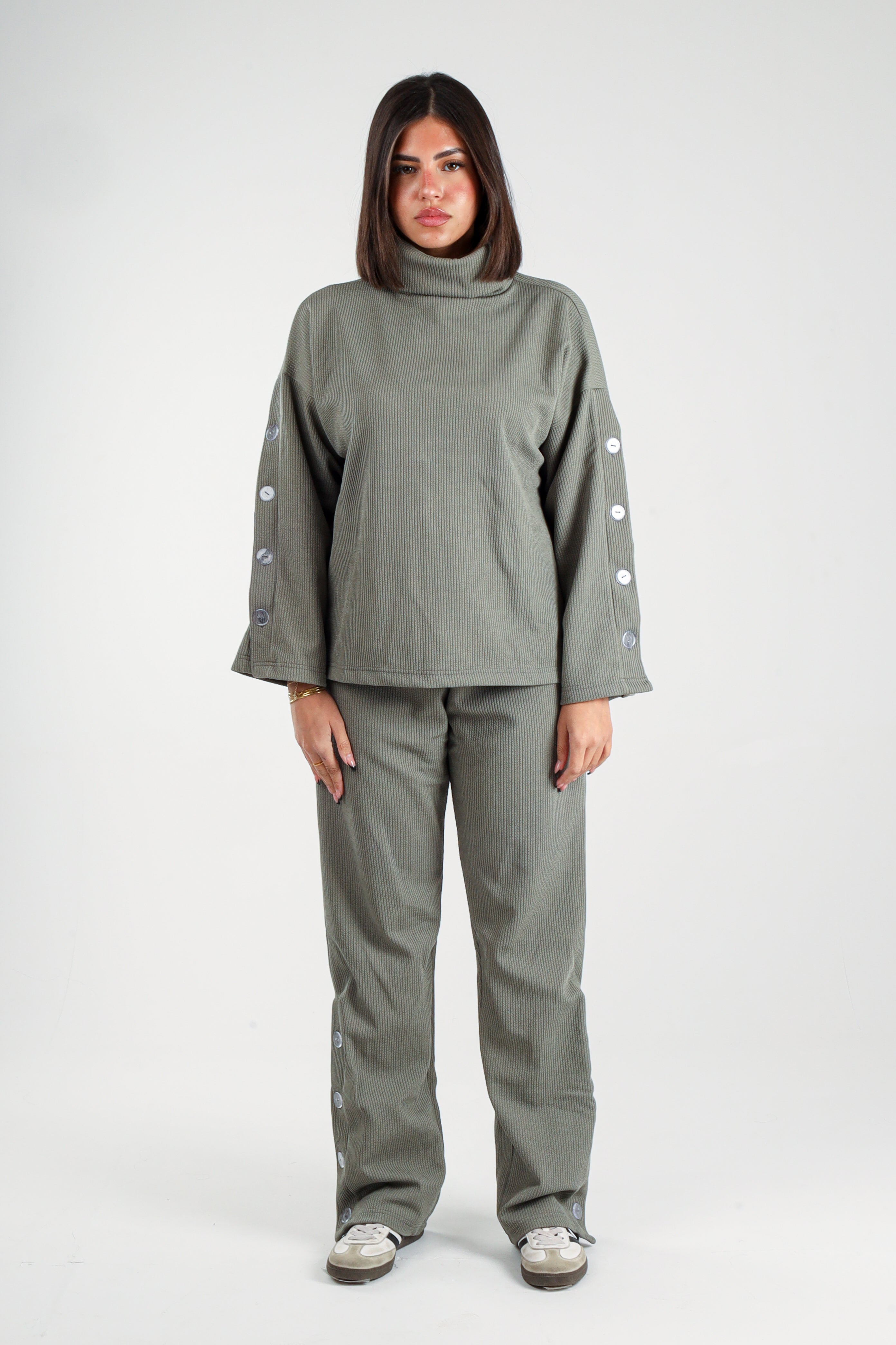 Ribbed Button-Detail Set